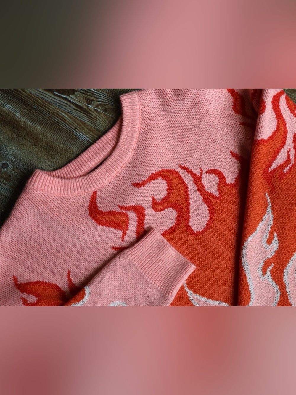Hot Flames Graphic Knit Pullover Sweater Y2K Streetwear Womens Small